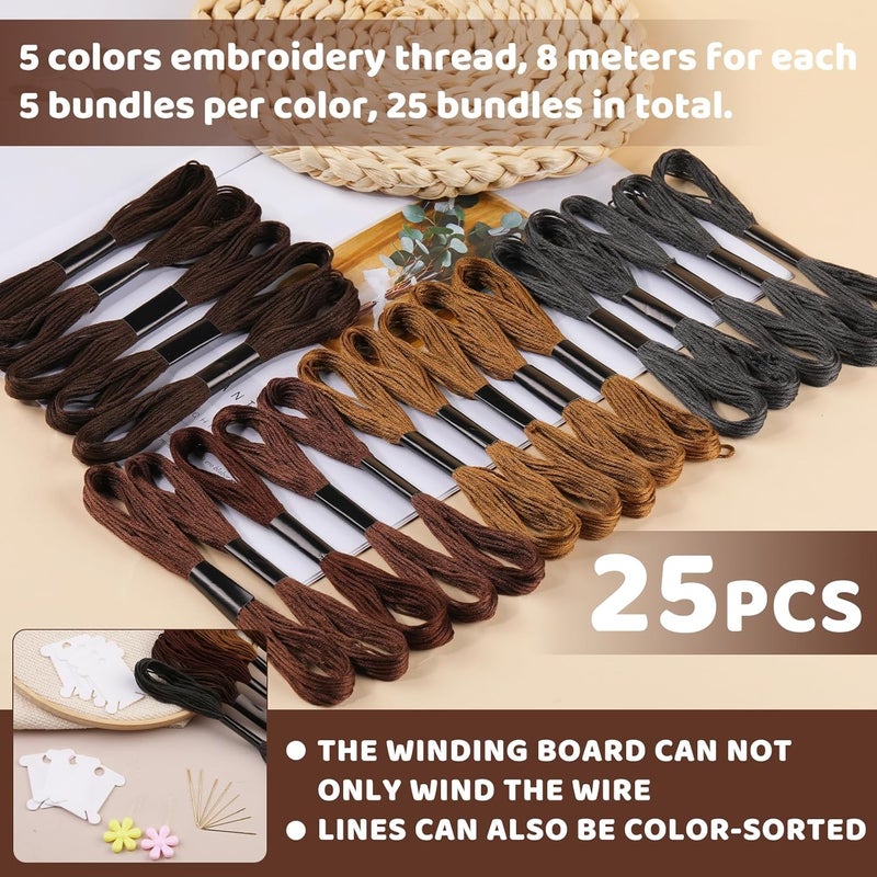 Dercuy Brown Series Embroidery Thread,Embroidery Thread Floss Set Including Plastic Floss Bobbins for Embroidery - Image 4
